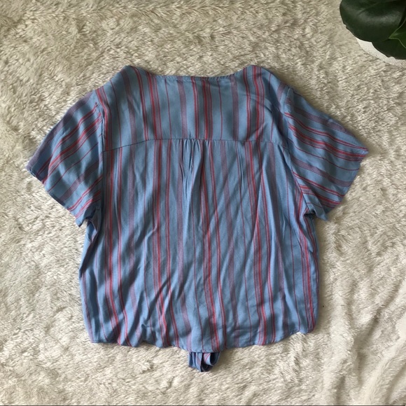 Stripe Crop Top with Buttons and Tie Small - Picture 2 of 4